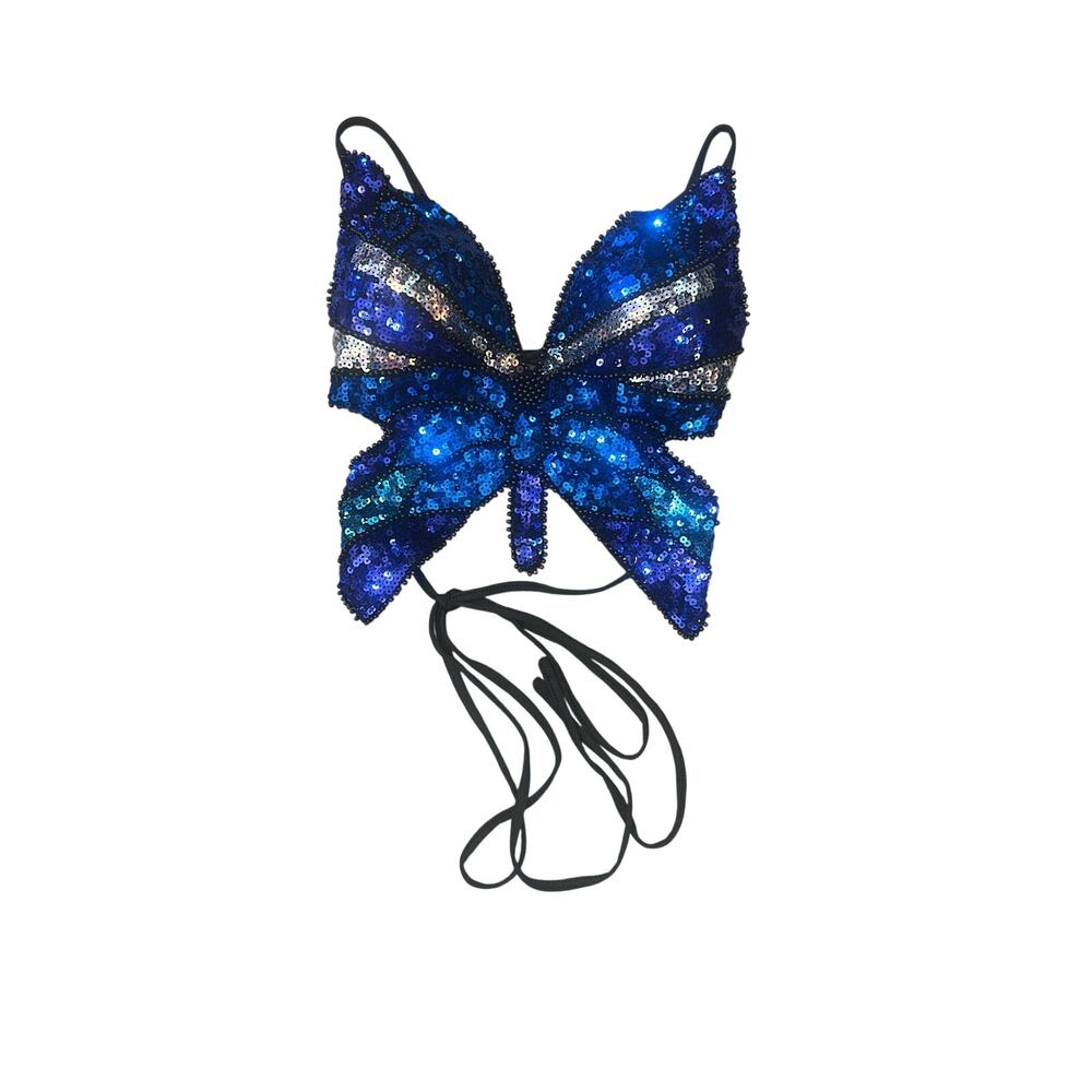 Blue Purple Silver Sequin Butterfly Top O/S NWT